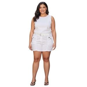Plus Size Elegant White Women's Cargo Shorts 2X Stretch